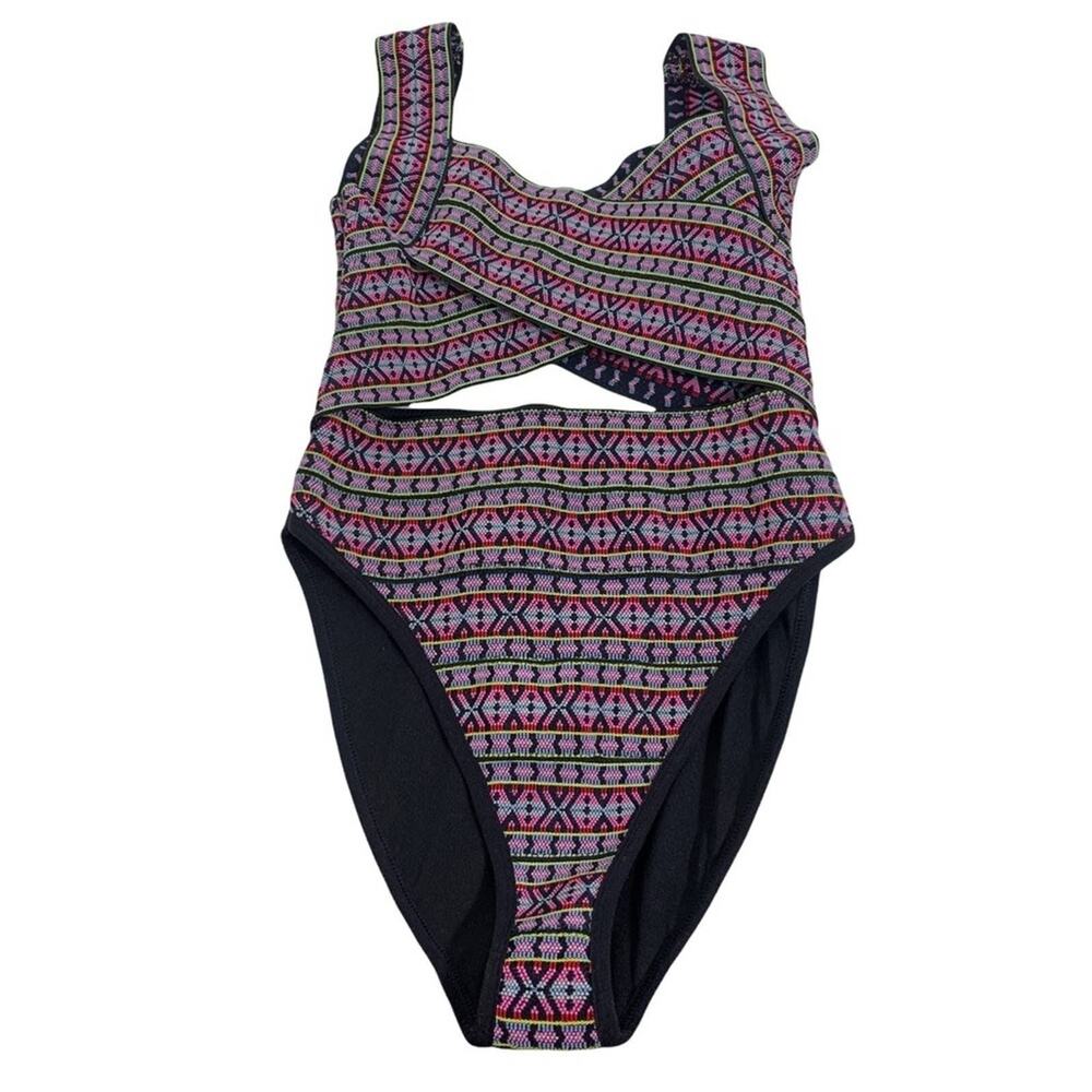 ASOS Multicolor Tribal Criss Cross Cutout One Piece Swimsuit Size 4 - Picture 6 of 7